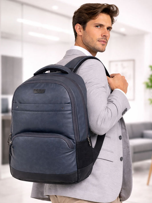 Unisex Brown Faux Leather Solid Backpack