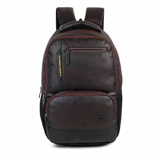 Unisex Brown Faux Leather Solid Backpack