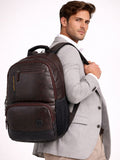Unisex Brown Faux Leather Solid Backpack