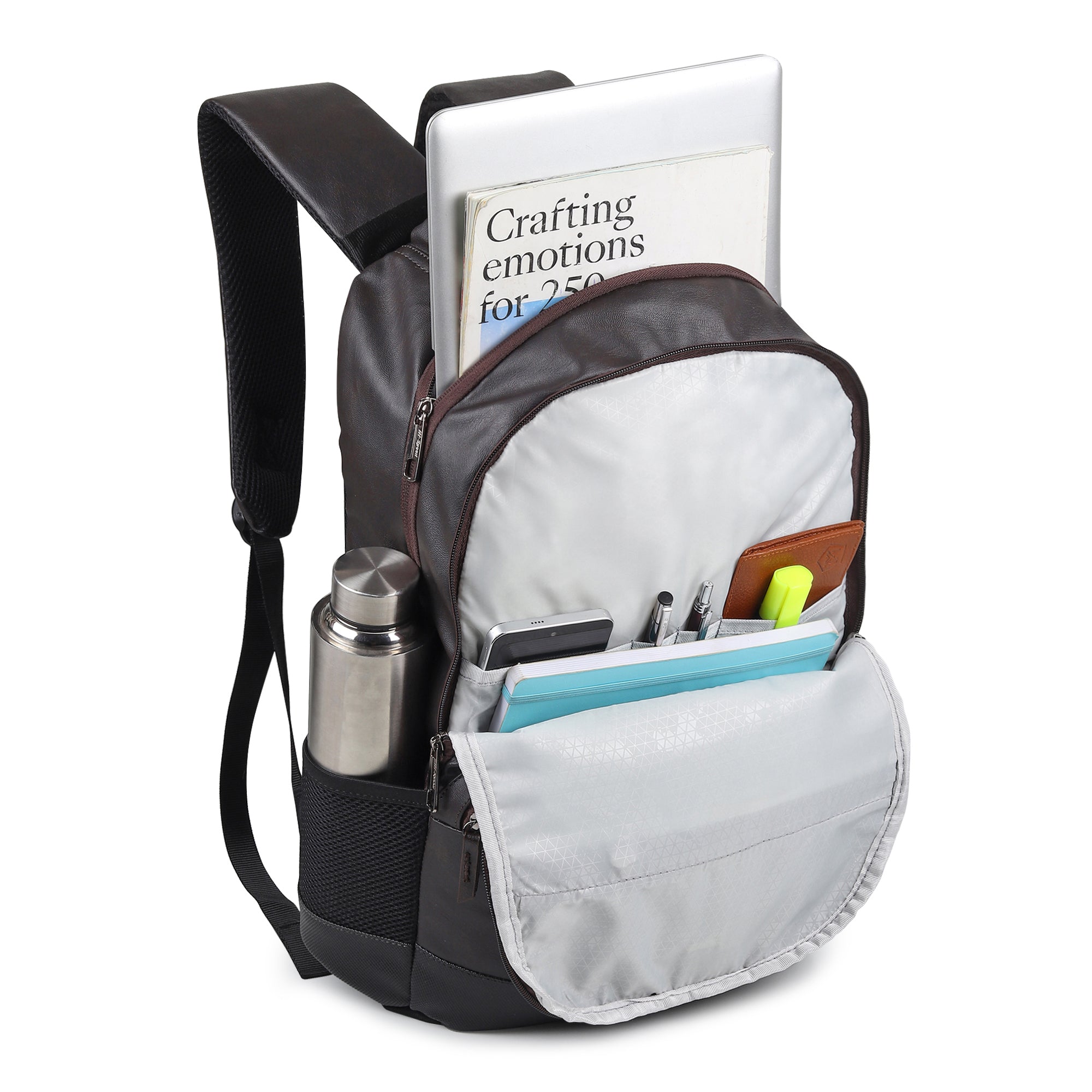 Unisex Brown Faux Leather Solid Backpack